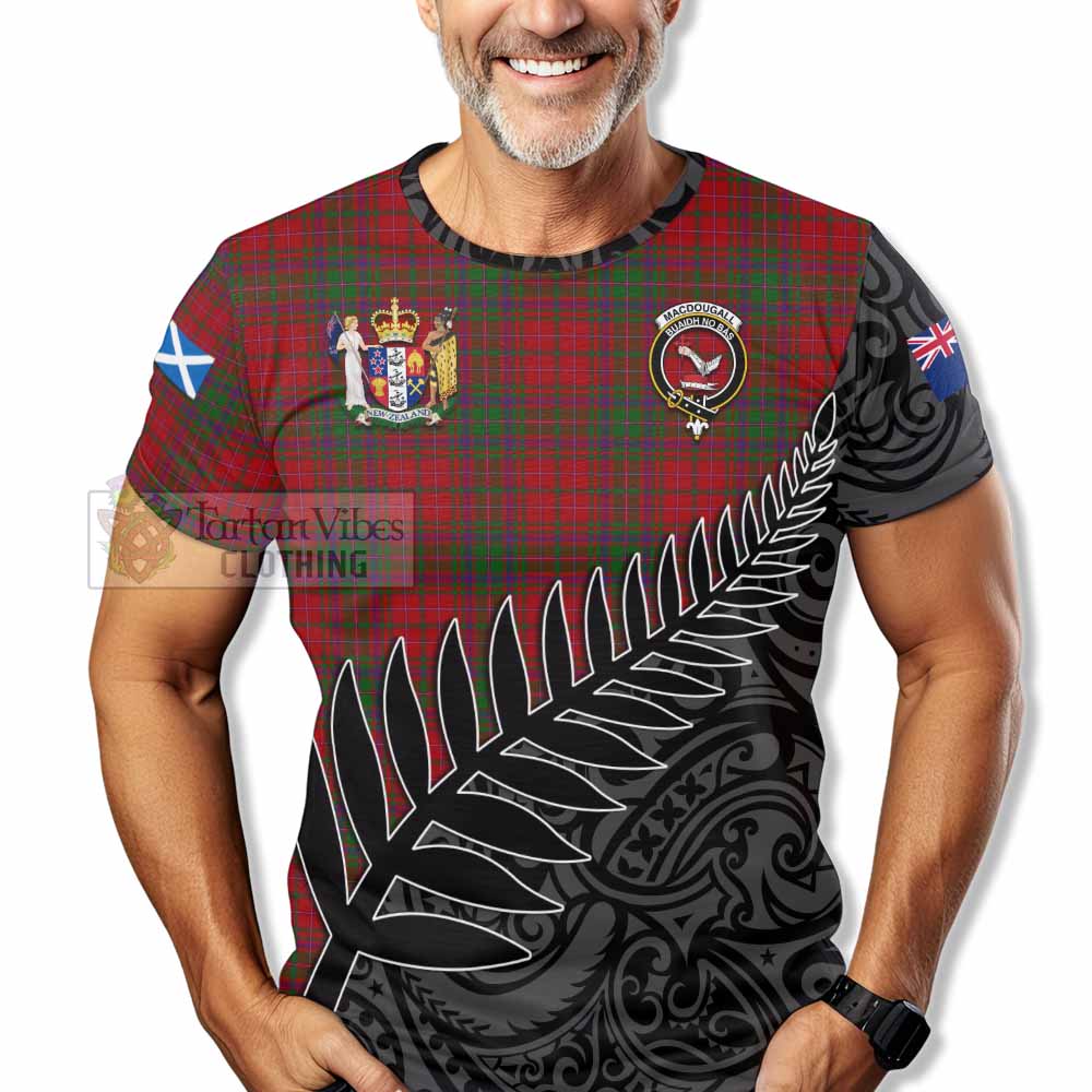 Tartan Vibes Clothing MacDougall (McDougall) Crest Tartan T-Shirt with New Zealand Silver Fern Half Style