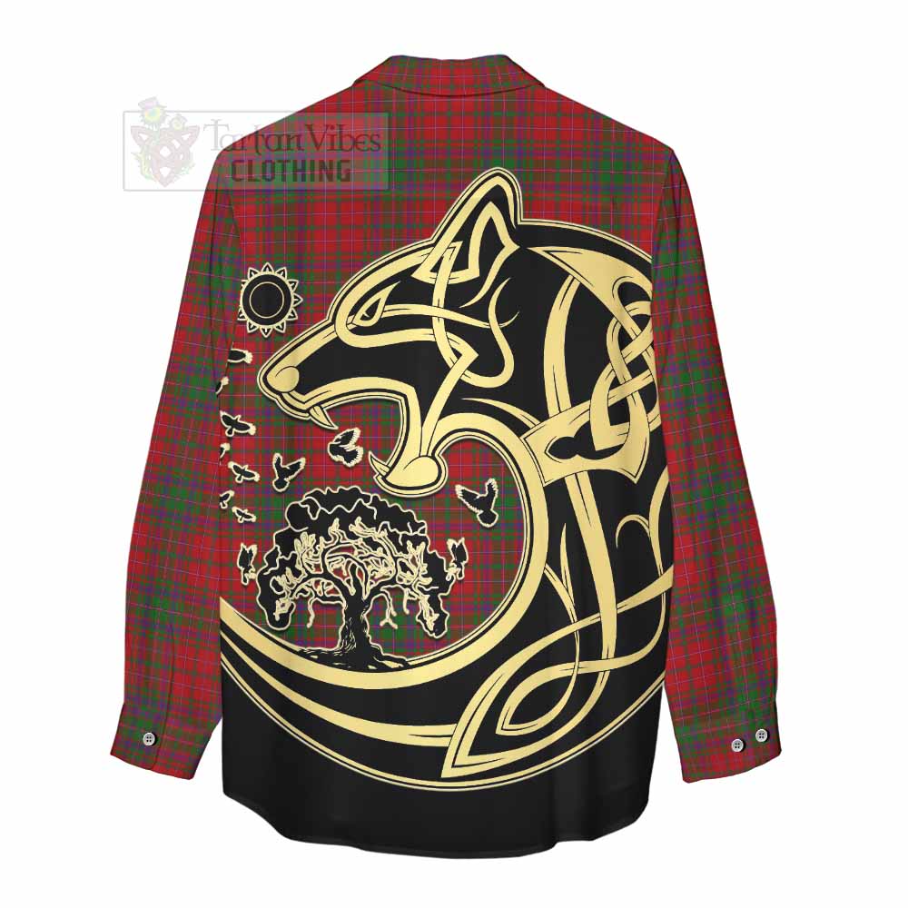 Tartan Vibes Clothing MacDougall (McDougall) Tartan Women's Casual Shirt with Family Crest Celtic Wolf Style