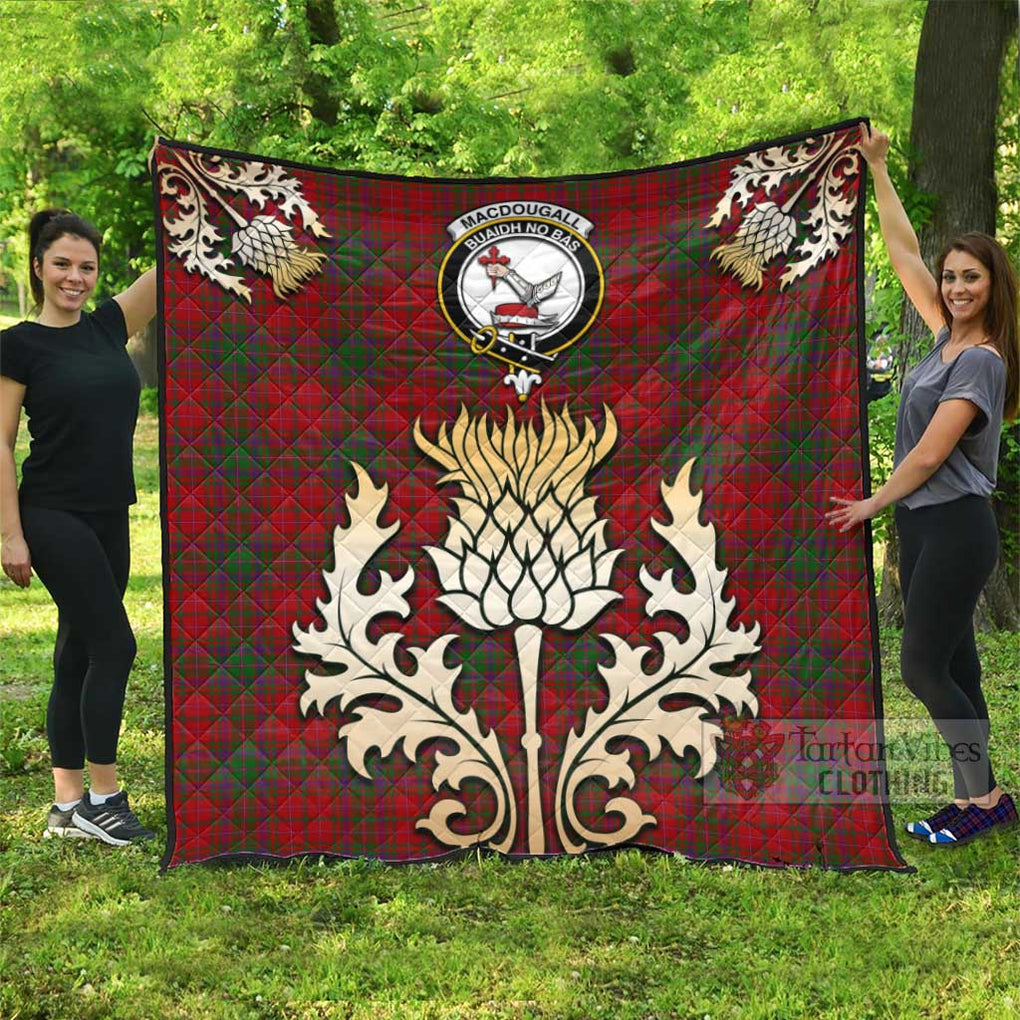 Tartan Vibes Clothing MacDougall (McDougall) Tartan Quilt with Family Crest and Golden Thistle Style