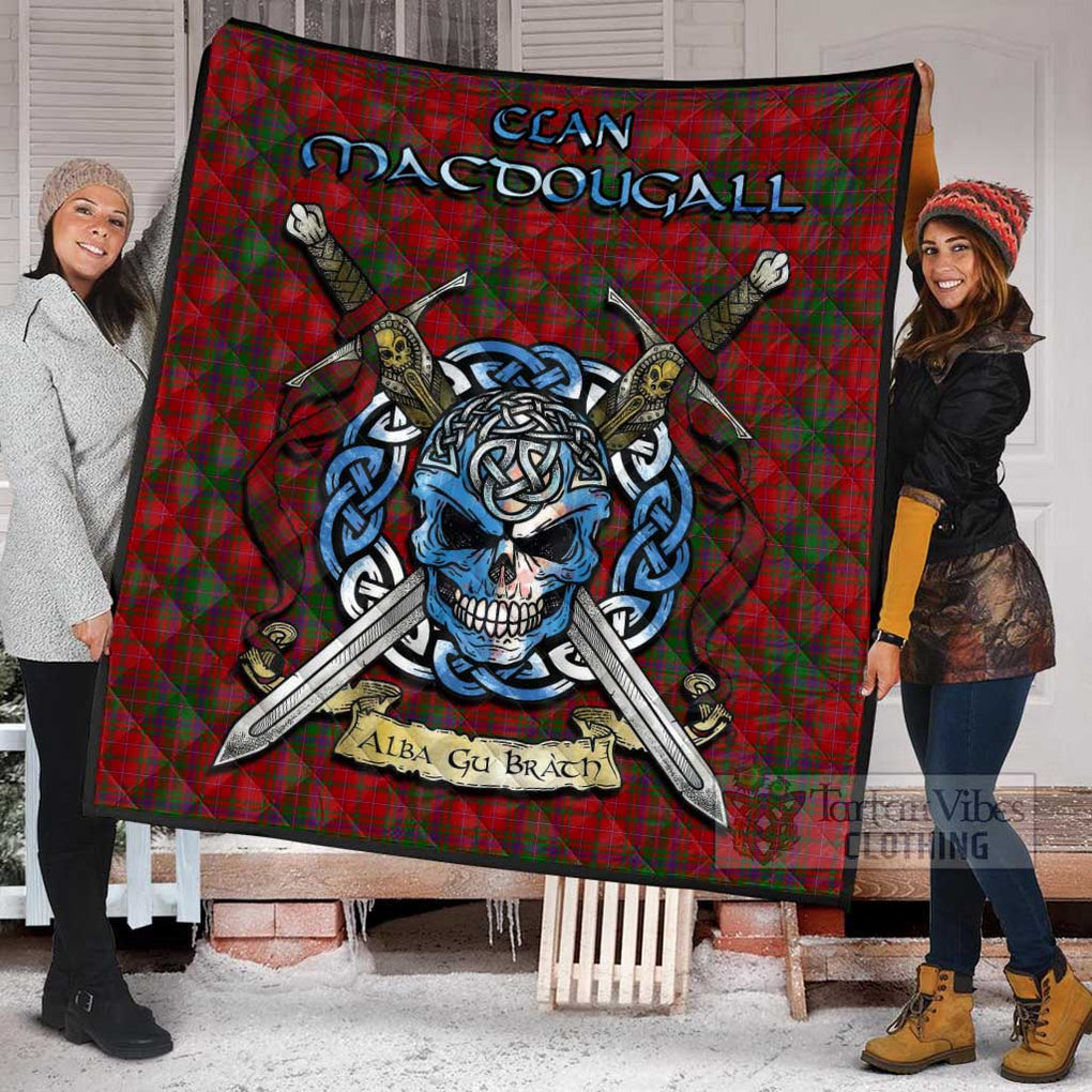 Tartan Vibes Clothing MacDougall (McDougall) Tartan Quilt with Celtic Skull Alba Gu Brath Style