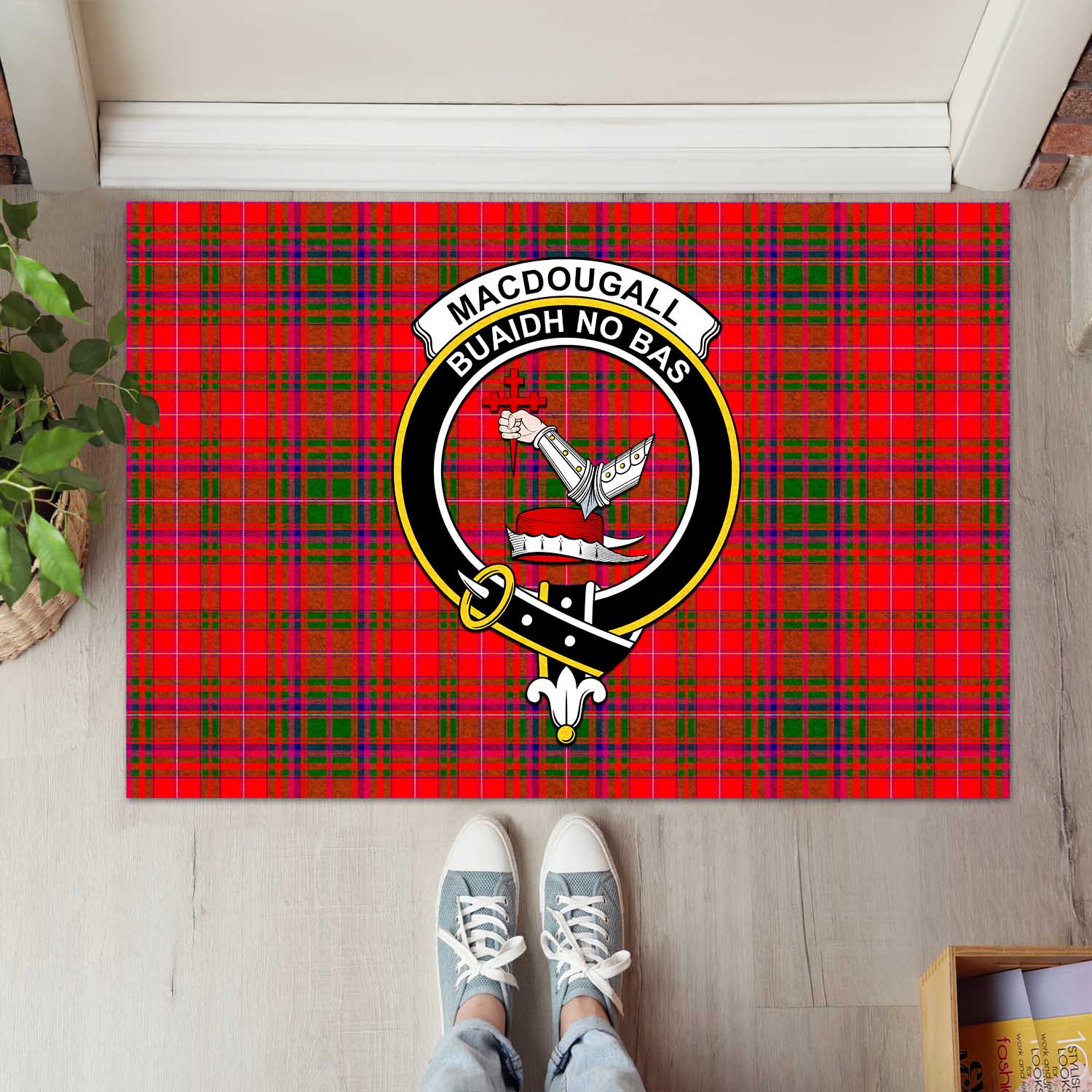 MacDougall Modern Tartan Door Mat with Family Crest - Tartanvibesclothing