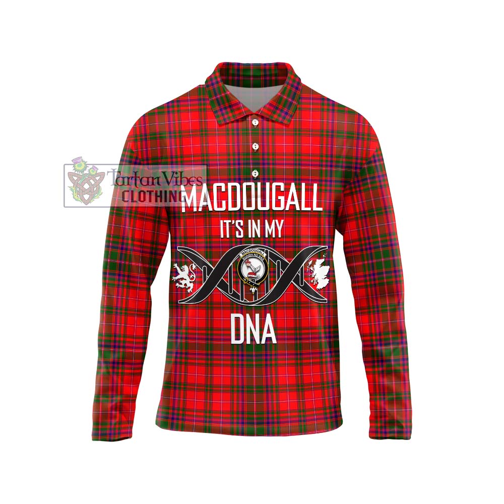 MacDougall Modern Tartan Long Sleeve Polo Shirt with Family Crest DNA In Me Style Unisex - Tartanvibesclothing Shop