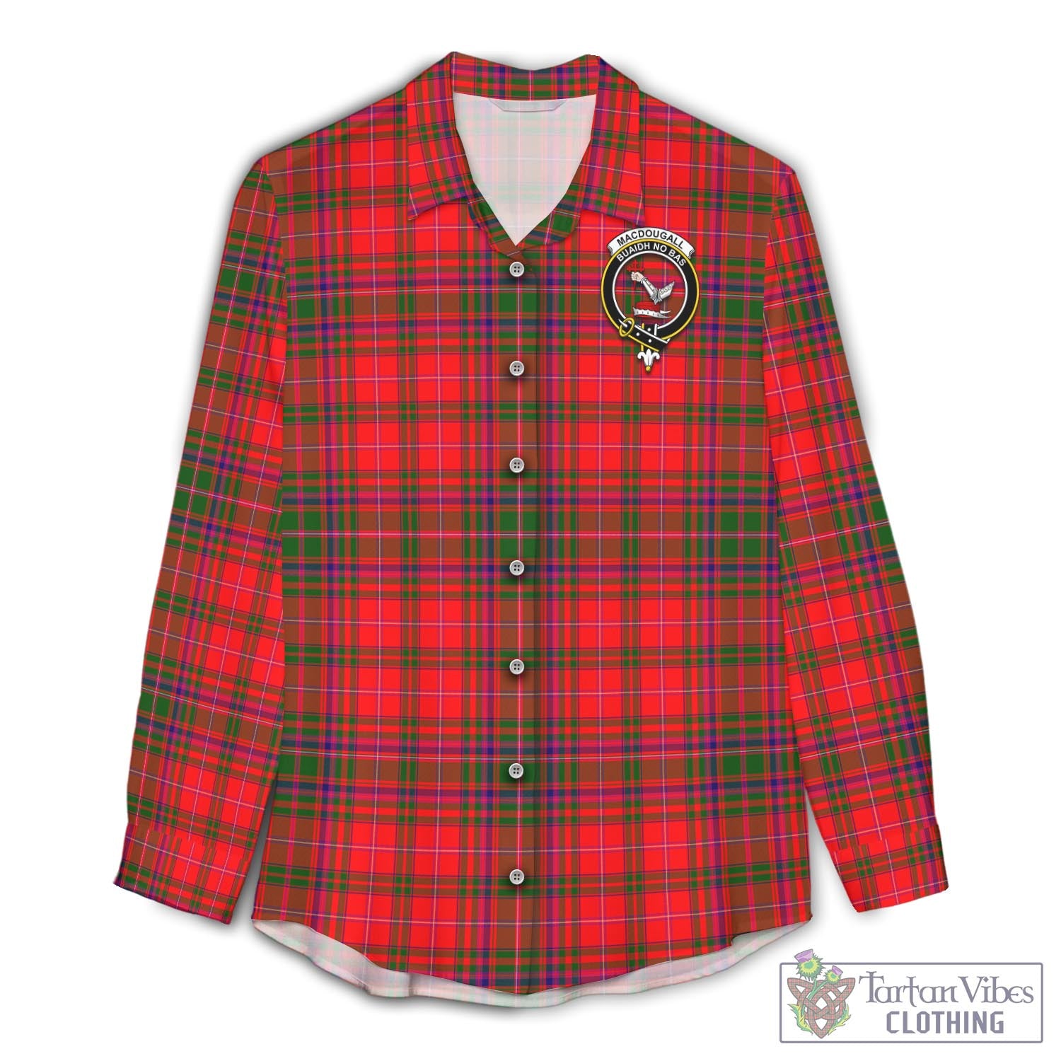 Tartan Vibes Clothing MacDougall Modern Tartan Womens Casual Shirt with Family Crest