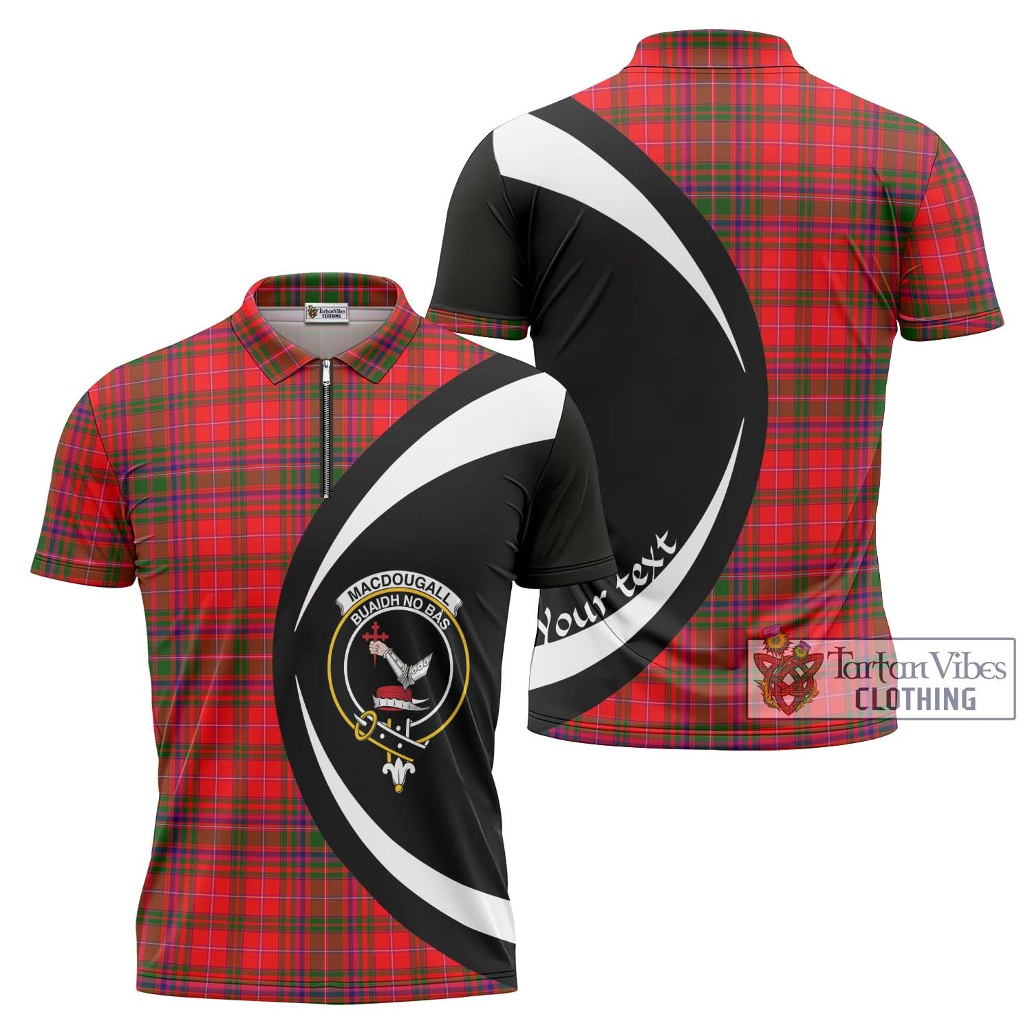 Tartan Vibes Clothing MacDougall Modern Tartan Zipper Polo Shirt with Family Crest Circle Style