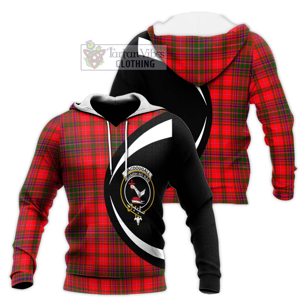 MacDougall Modern Tartan Knitted Hoodie with Family Crest Circle Style Unisex Knitted Pullover Hoodie - Tartan Vibes Clothing