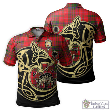 MacDougall Modern Tartan Polo Shirt with Family Crest Celtic Wolf Style