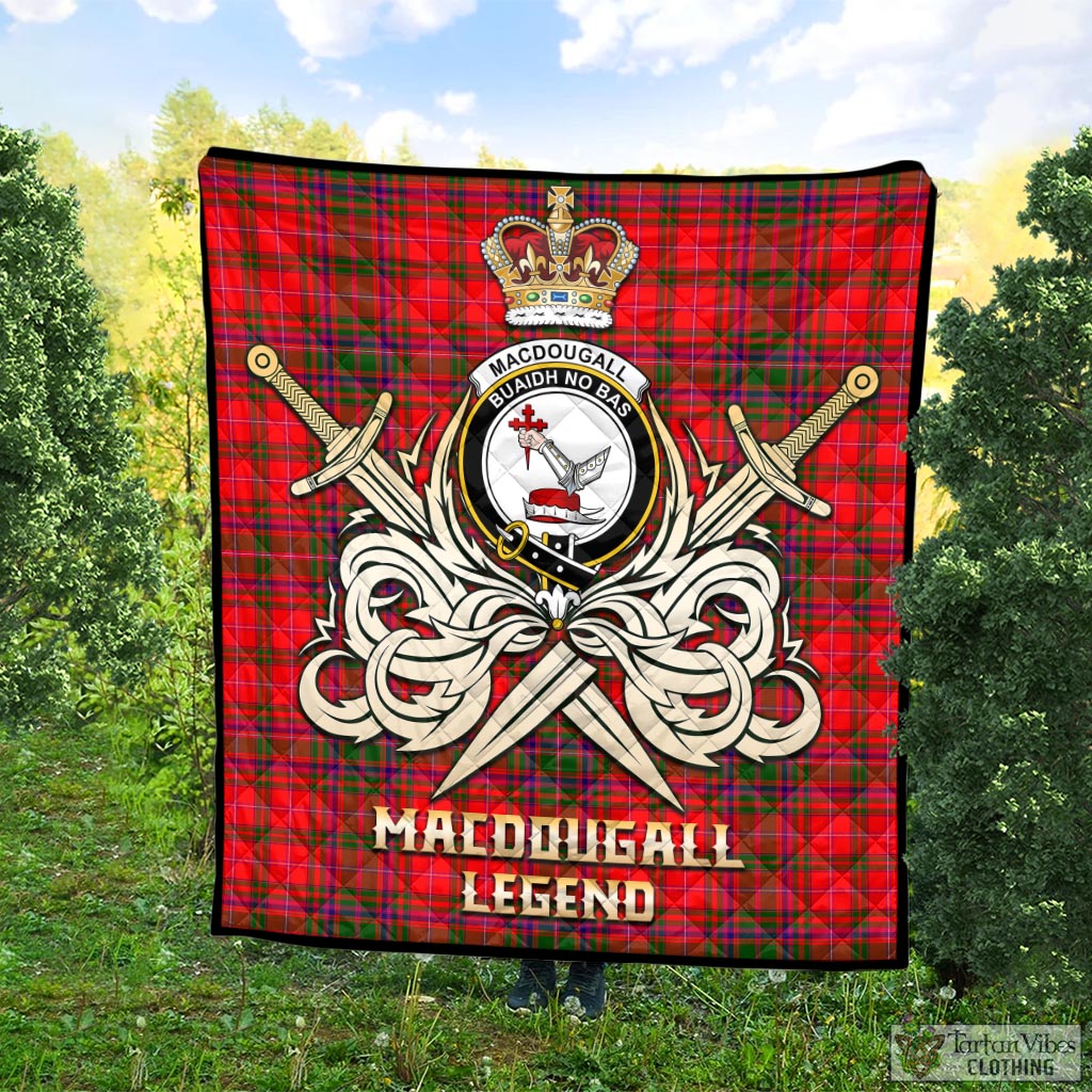 Tartan Vibes Clothing MacDougall Modern Tartan Quilt with Clan Crest and the Golden Sword of Courageous Legacy