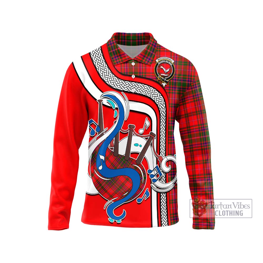 Tartan Vibes Clothing MacDougall Modern Tartan Long Sleeve Polo Shirt with Epic Bagpipe Style