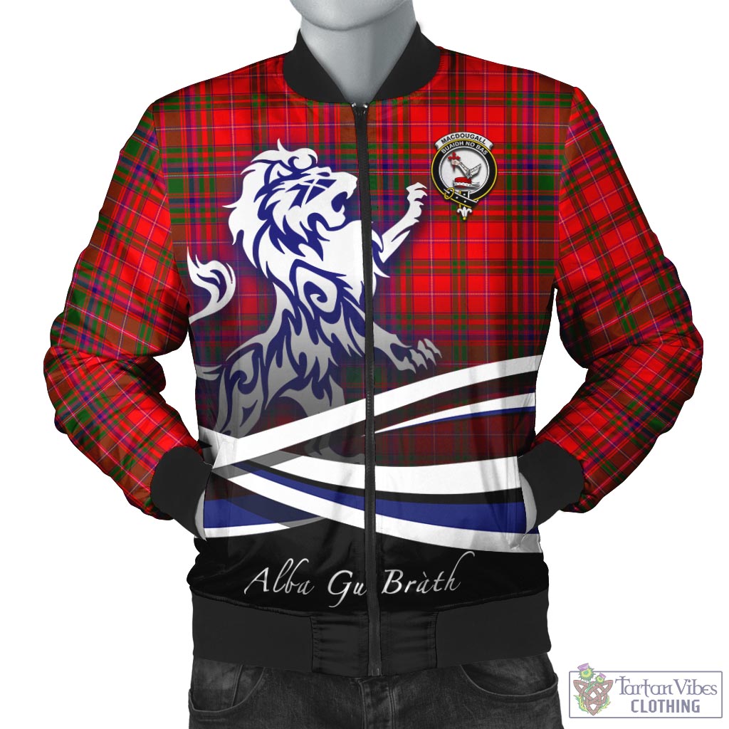 Tartan Vibes Clothing MacDougall Modern Tartan Bomber Jacket with Alba Gu Brath Regal Lion Emblem