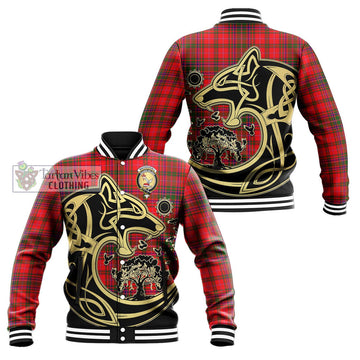 MacDougall Modern Tartan Baseball Jacket with Family Crest Celtic Wolf Style