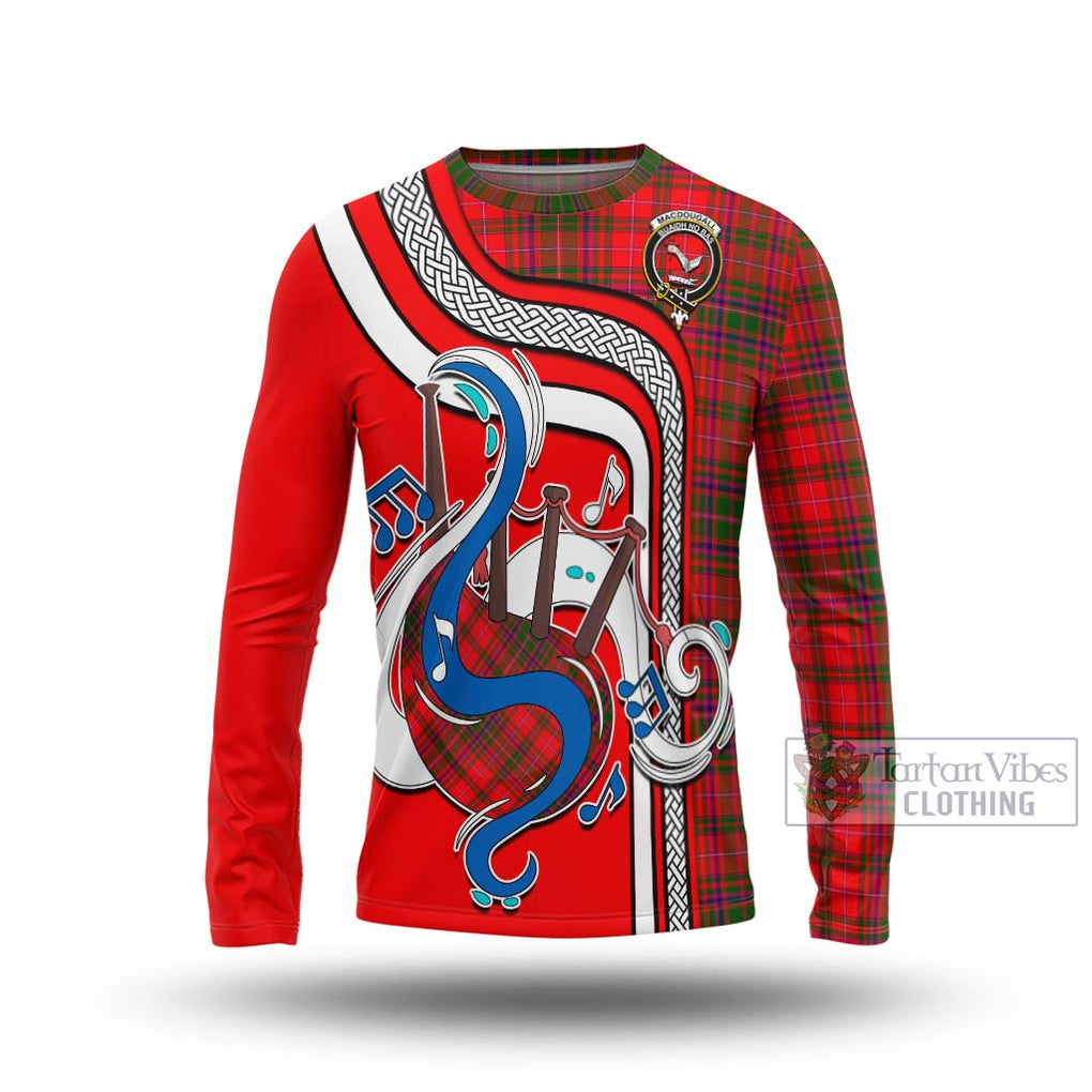 Tartan Vibes Clothing MacDougall Modern Tartan Long Sleeve T-Shirt with Epic Bagpipe Style