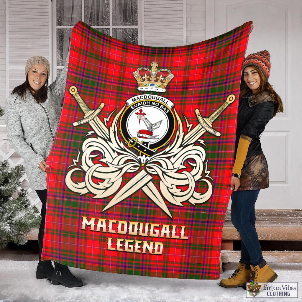 Tartan Vibes Clothing MacDougall Modern Tartan Blanket with Clan Crest and the Golden Sword of Courageous Legacy