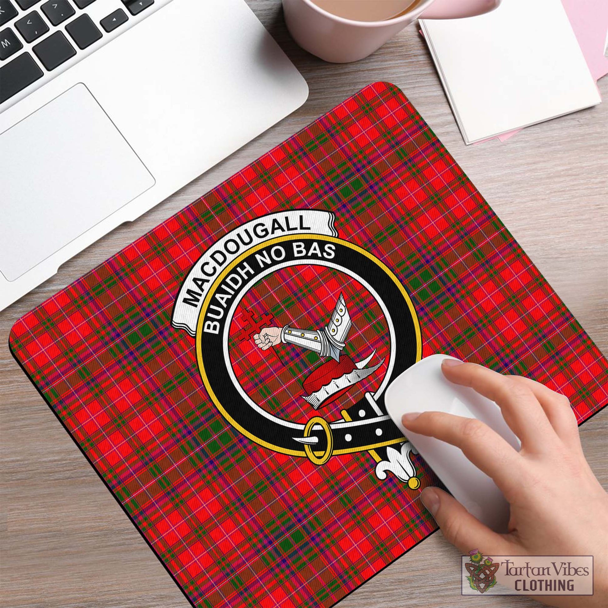 Tartan Vibes Clothing MacDougall Modern Tartan Mouse Pad with Family Crest