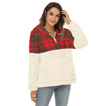 MacDougall Modern Tartan Women's Borg Fleece Hoodie With Half Zip with Family Crest