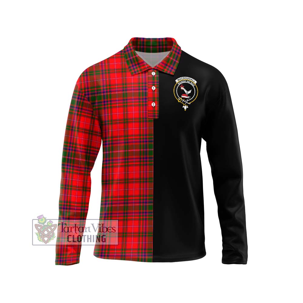 MacDougall Modern Tartan Long Sleeve Polo Shirt with Family Crest and Half Of Me Style Unisex - Tartanvibesclothing Shop