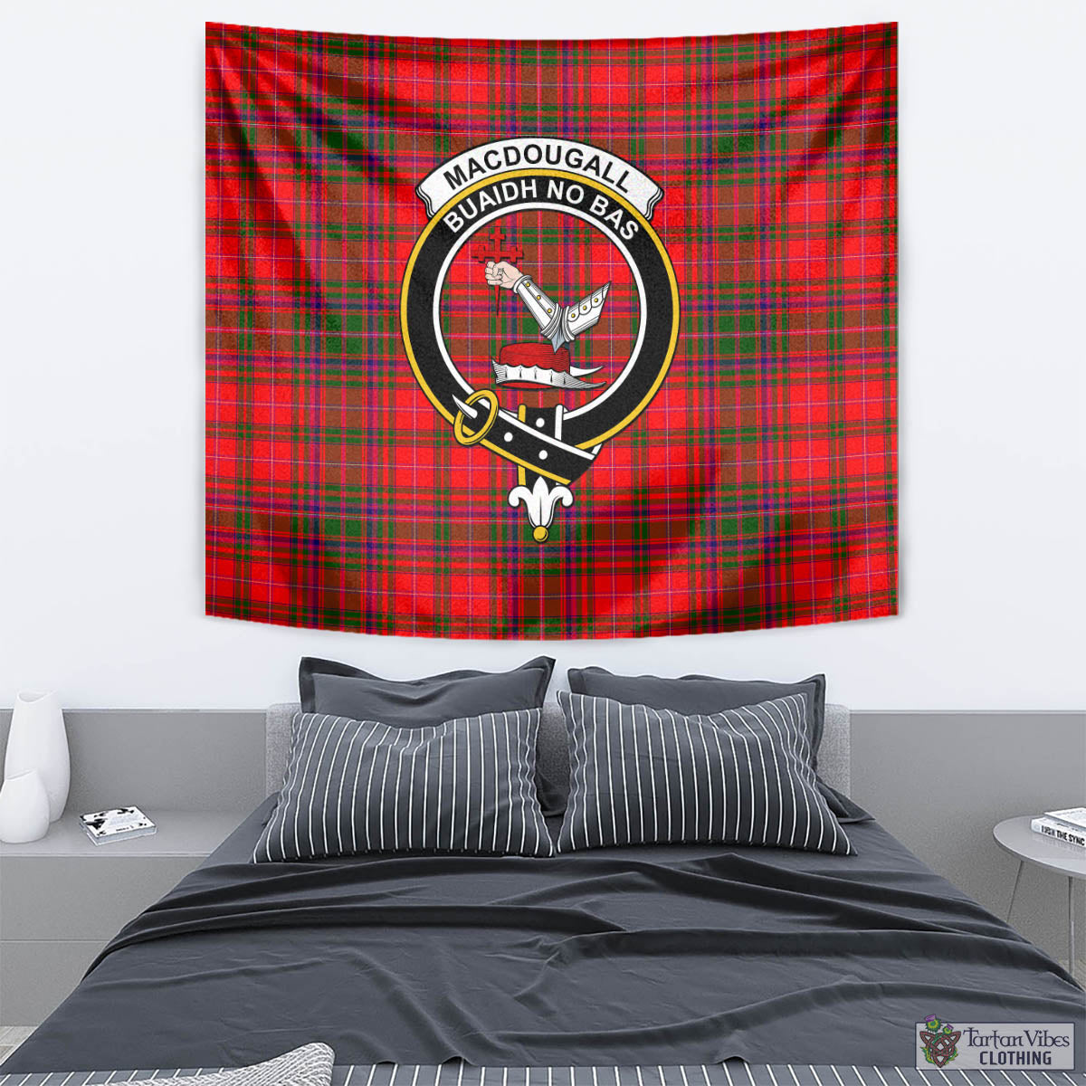 Tartan Vibes Clothing MacDougall Modern Tartan Tapestry Wall Hanging and Home Decor for Room with Family Crest