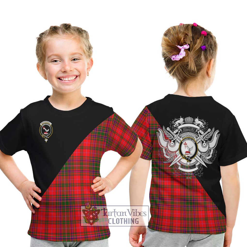 MacDougall Modern Tartan Kid T-Shirt with Family Crest and Military Logo Style - Tartanvibesclothing Shop