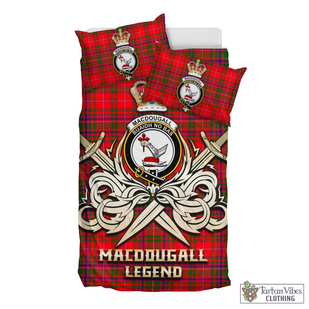 Tartan Vibes Clothing MacDougall Modern Tartan Bedding Set with Clan Crest and the Golden Sword of Courageous Legacy