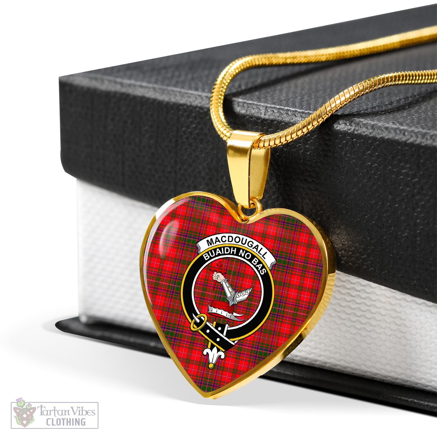 Tartan Vibes Clothing MacDougall Modern Tartan Heart Necklace with Family Crest