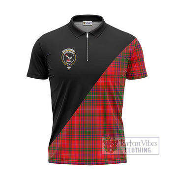 MacDougall Modern Tartan Zipper Polo Shirt with Family Crest and Military Logo Style