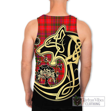 MacDougall Modern Tartan Men's Tank Top with Family Crest Celtic Wolf Style