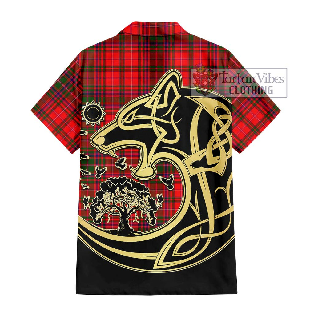 MacDougall Modern Tartan Short Sleeve Button Shirt with Family Crest Celtic Wolf Style - Tartan Vibes Clothing