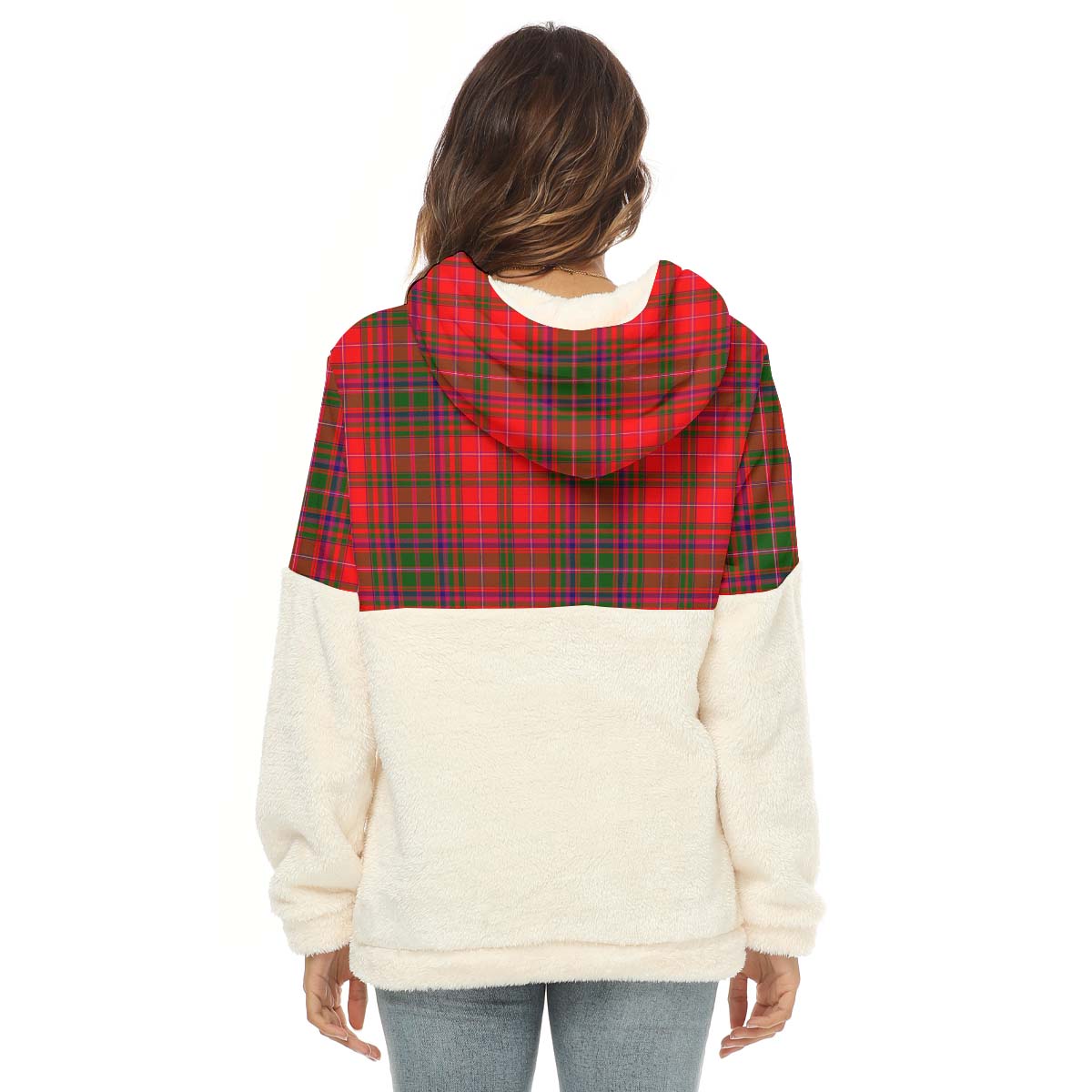 MacDougall Modern Tartan Women's Borg Fleece Hoodie With Half Zip with Family Crest - Tartan Vibes Clothing