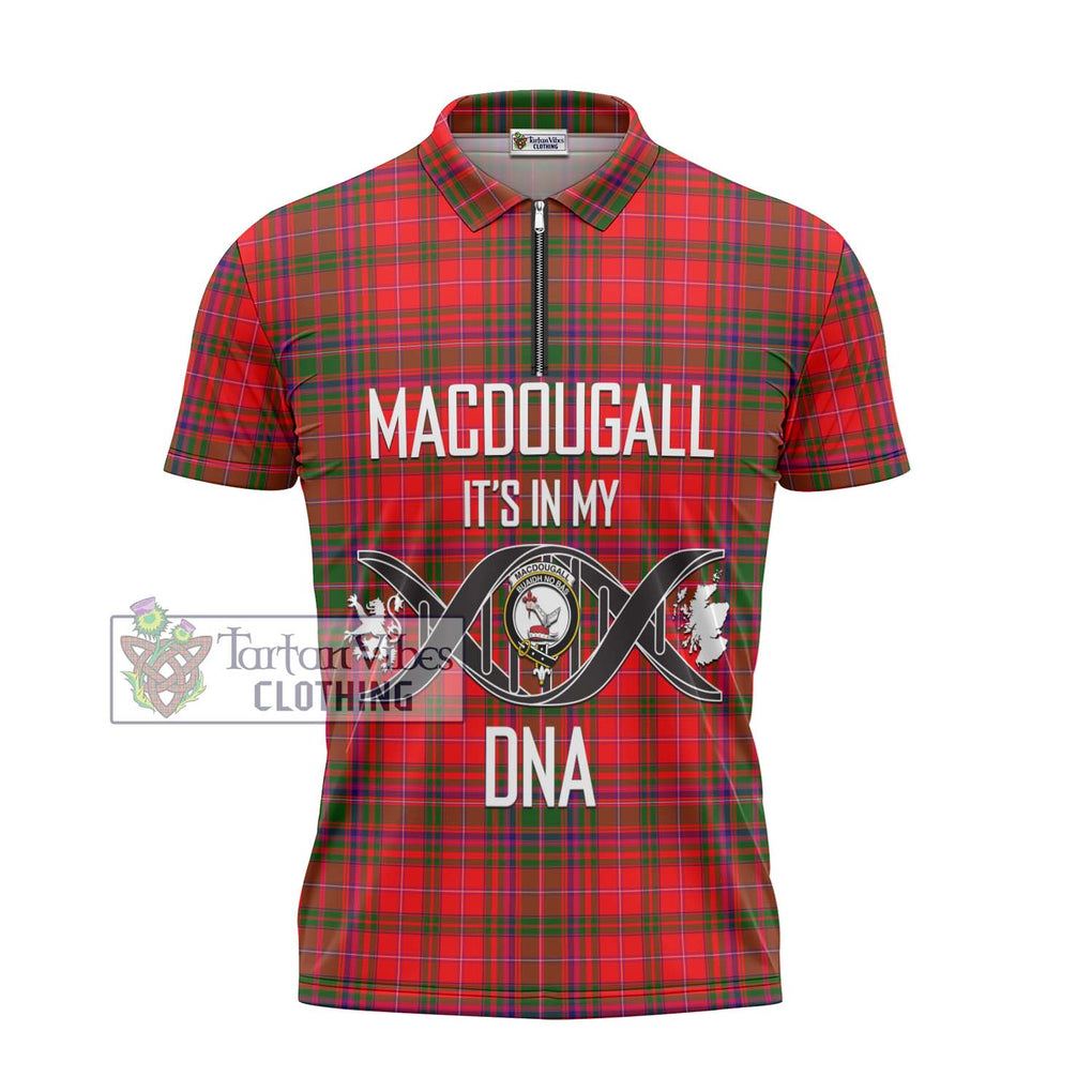 MacDougall Modern Tartan Zipper Polo Shirt with Family Crest DNA In Me Style - Tartanvibesclothing Shop