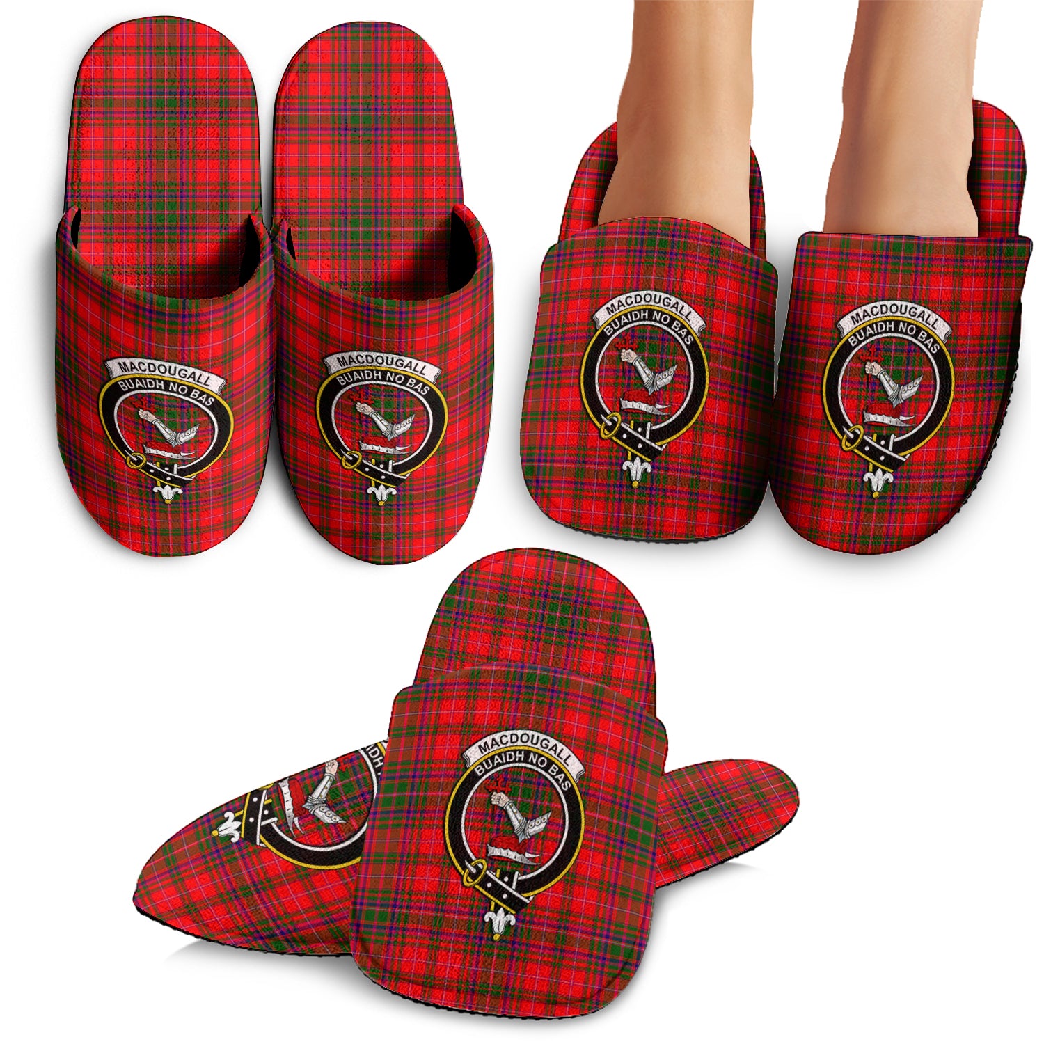 MacDougall Modern Tartan Home Slippers with Family Crest - Tartanvibesclothing