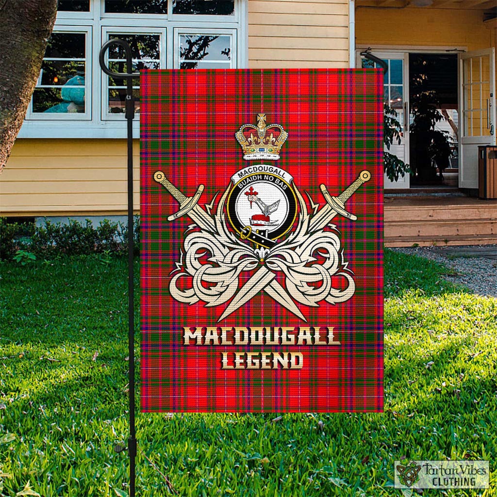 Tartan Vibes Clothing MacDougall Modern Tartan Flag with Clan Crest and the Golden Sword of Courageous Legacy