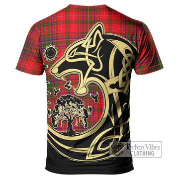 MacDougall Modern Tartan T-Shirt with Family Crest Celtic Wolf Style