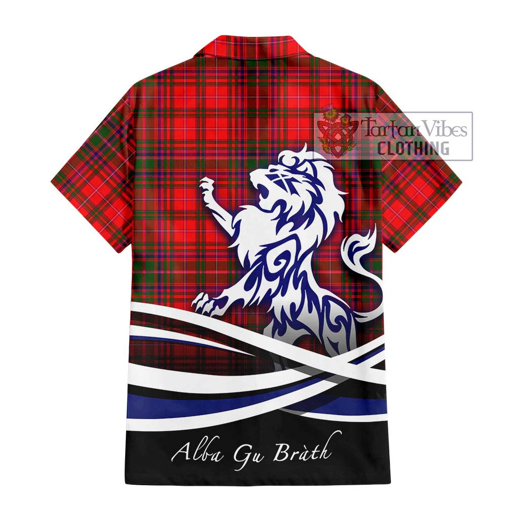 MacDougall Modern Tartan Short Sleeve Button Shirt with Alba Gu Brath Regal Lion Emblem - Tartanvibesclothing Shop