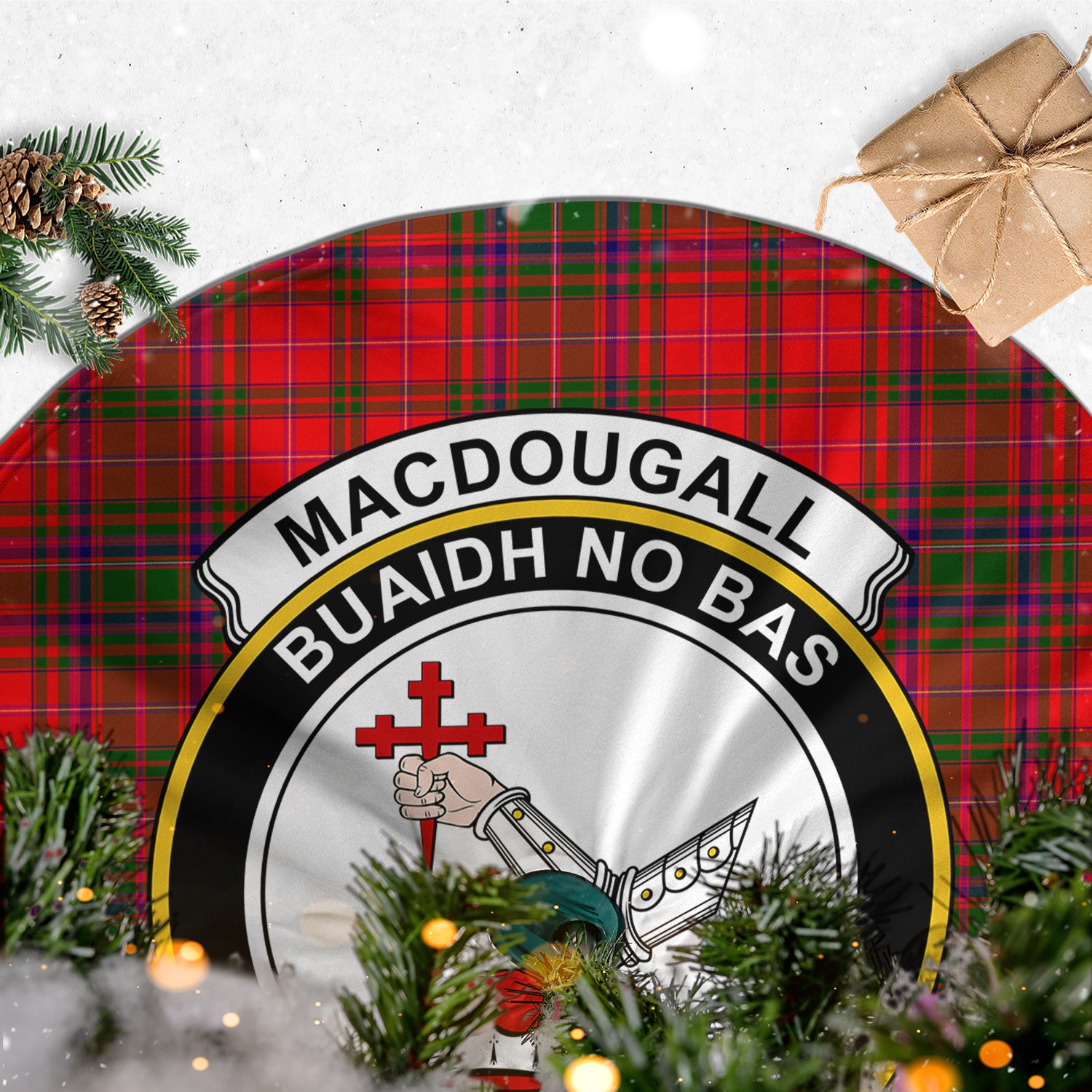 MacDougall Modern Tartan Christmas Tree Skirt with Family Crest - Tartanvibesclothing