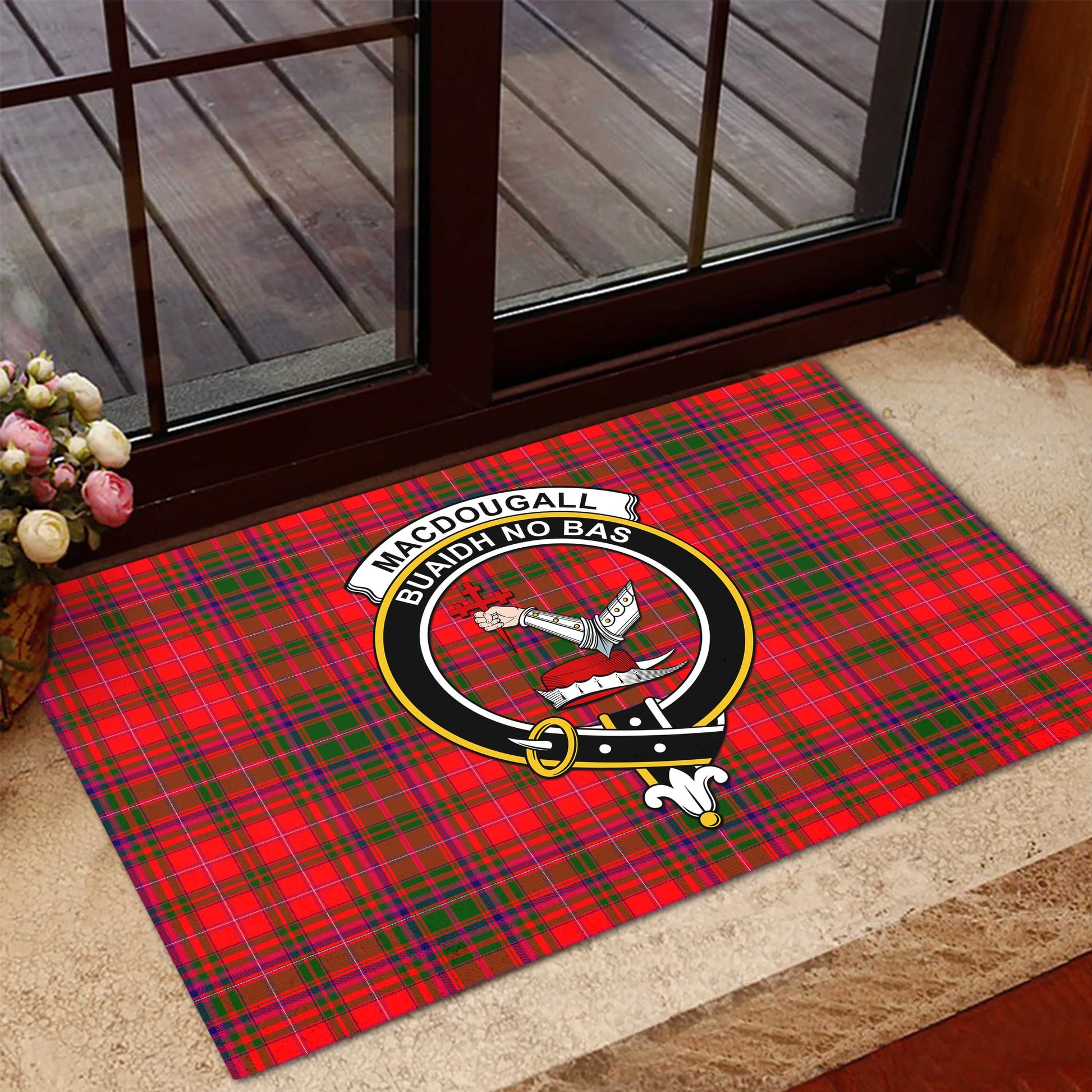 MacDougall Modern Tartan Door Mat with Family Crest - Tartanvibesclothing