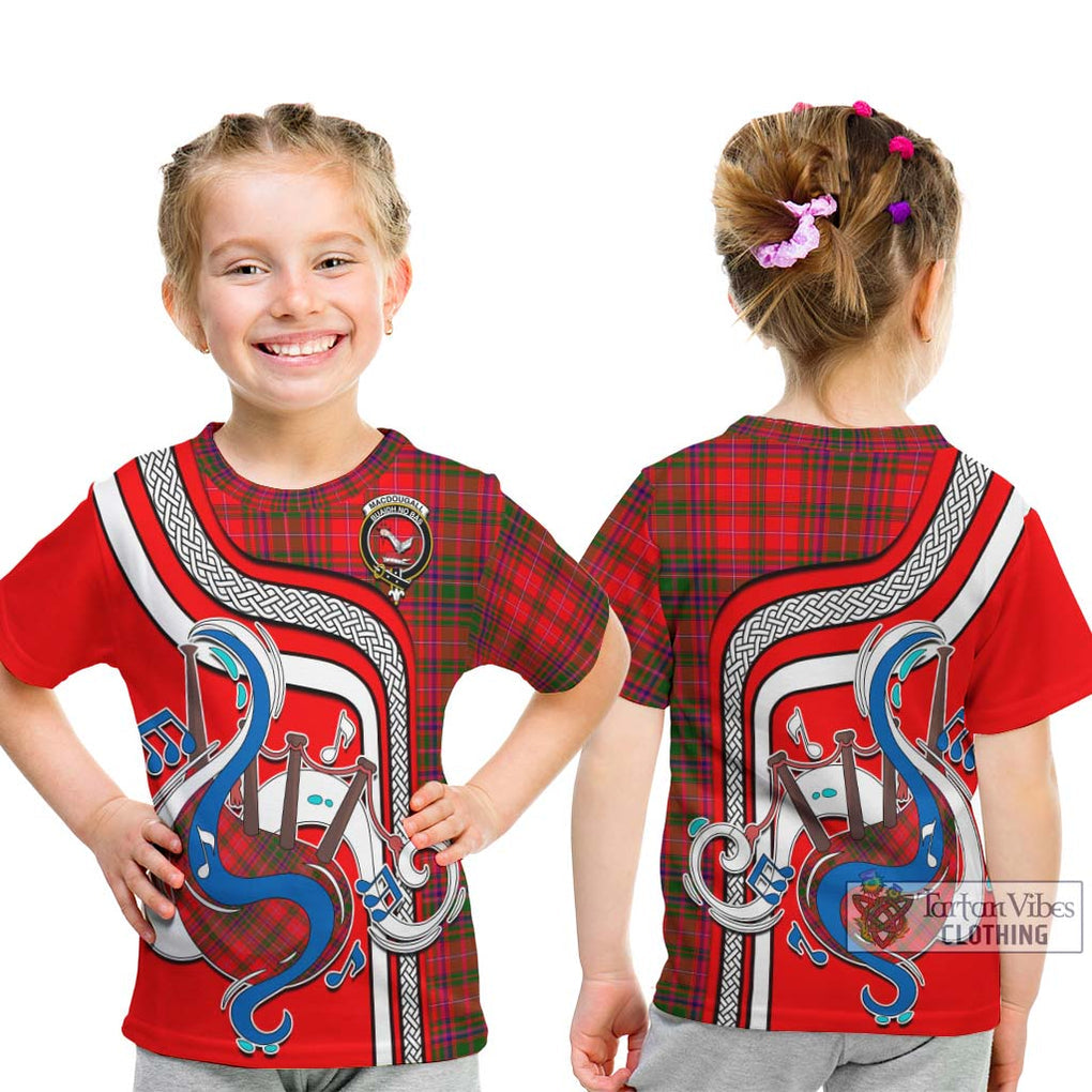 Tartan Vibes Clothing MacDougall Modern Tartan Kid T-Shirt with Epic Bagpipe Style