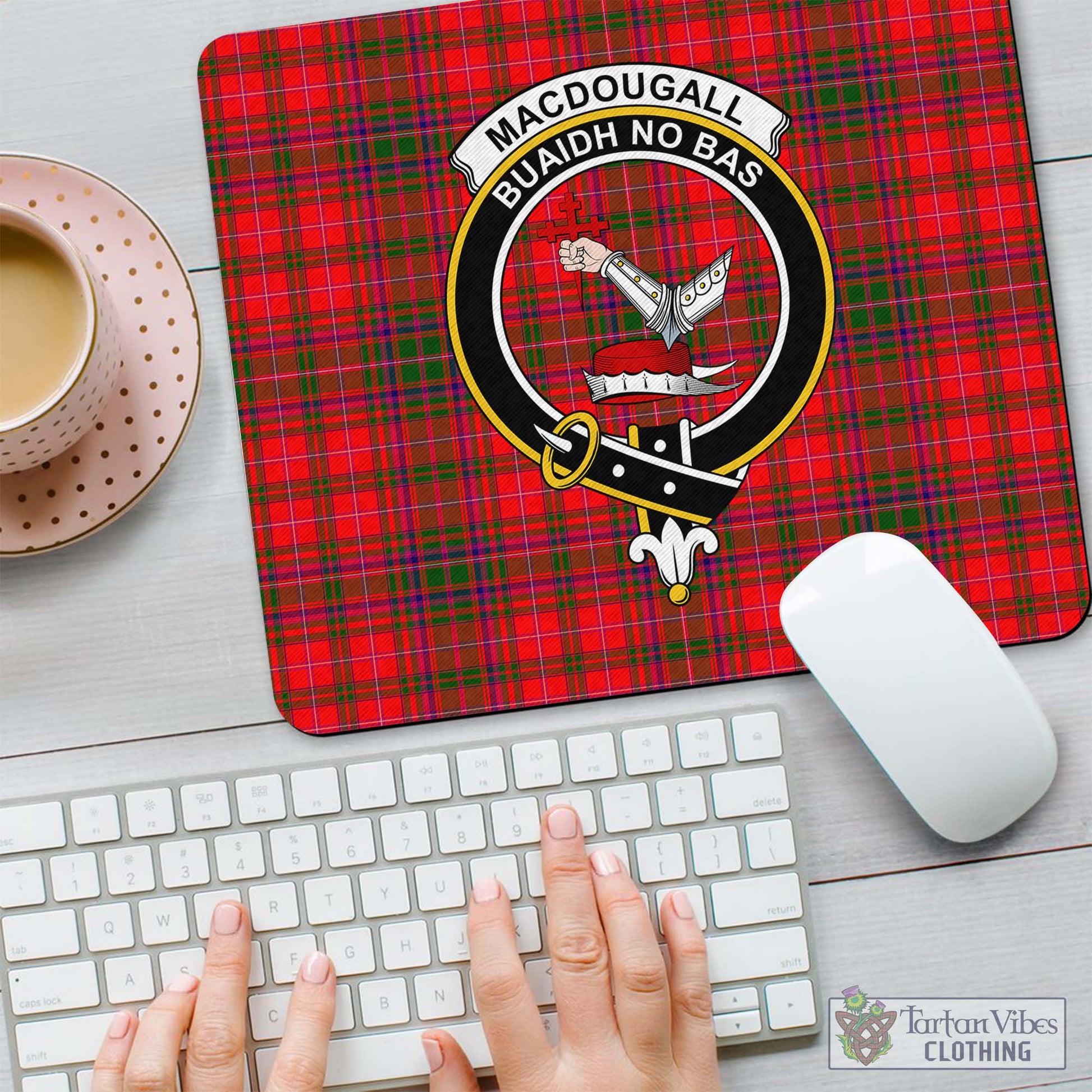 Tartan Vibes Clothing MacDougall Modern Tartan Mouse Pad with Family Crest