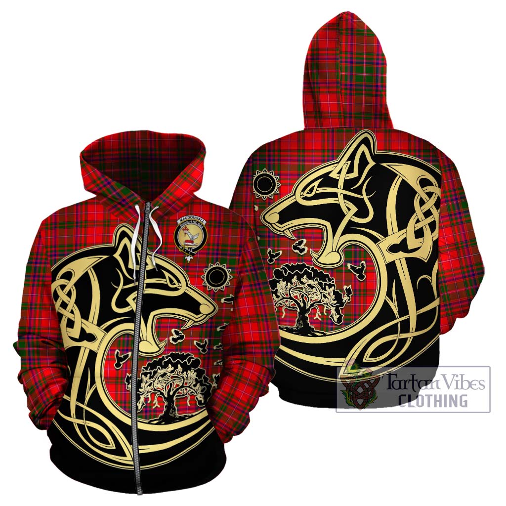 Tartan Vibes Clothing MacDougall Modern Tartan Hoodie with Family Crest Celtic Wolf Style