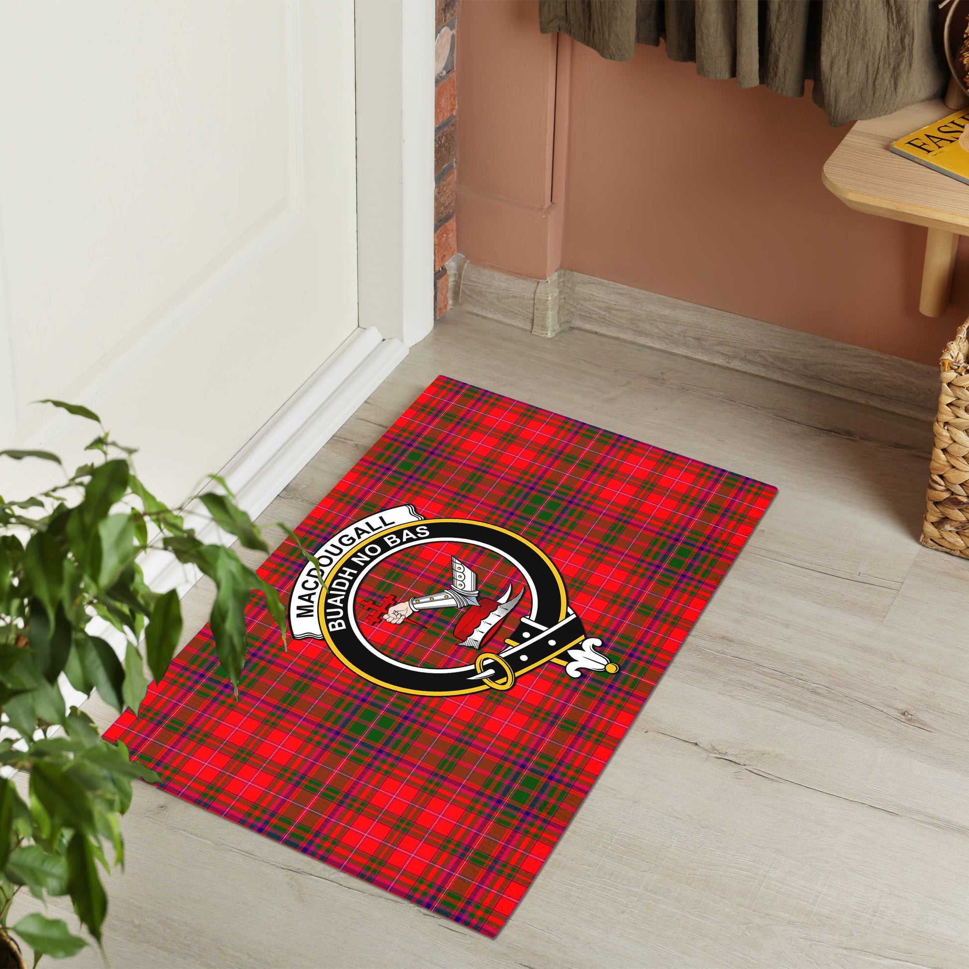 MacDougall Modern Tartan Door Mat with Family Crest - Tartanvibesclothing