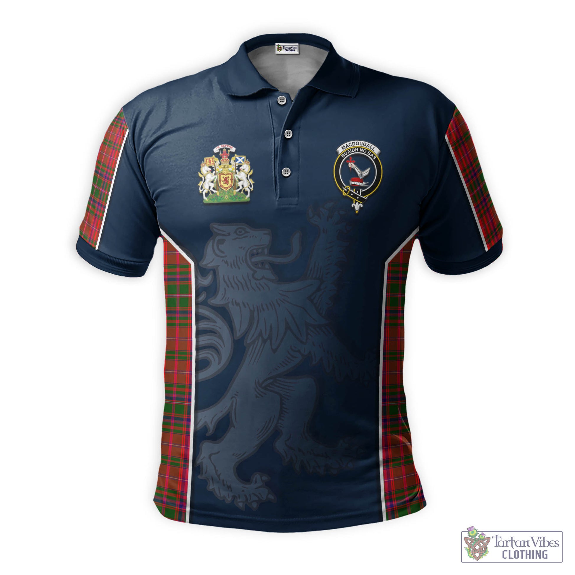 Tartan Vibes Clothing MacDougall Modern Tartan Men's Polo Shirt with Family Crest and Lion Rampant Vibes Sport Style