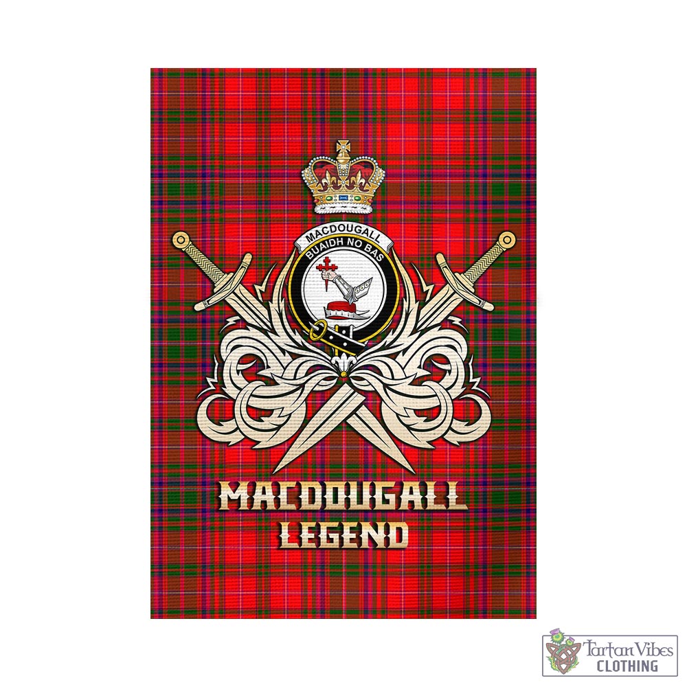 Tartan Vibes Clothing MacDougall Modern Tartan Flag with Clan Crest and the Golden Sword of Courageous Legacy