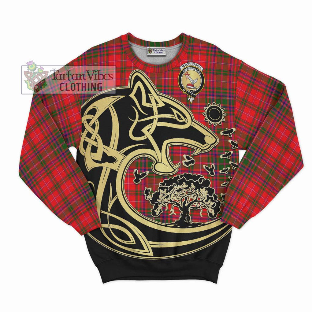 MacDougall Modern Tartan Sweatshirt with Family Crest Celtic Wolf Style - Tartan Vibes Clothing