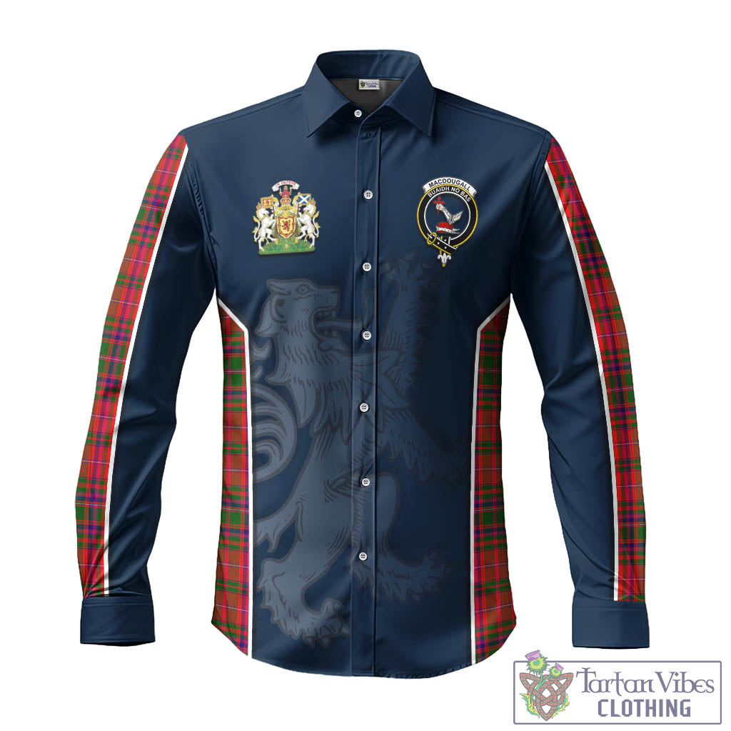 Tartan Vibes Clothing MacDougall Modern Tartan Long Sleeve Button Up Shirt with Family Crest and Lion Rampant Vibes Sport Style