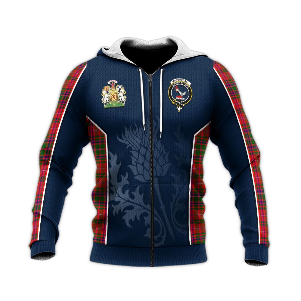 Tartan Vibes Clothing MacDougall Modern Tartan Knitted Hoodie with Family Crest and Scottish Thistle Vibes Sport Style