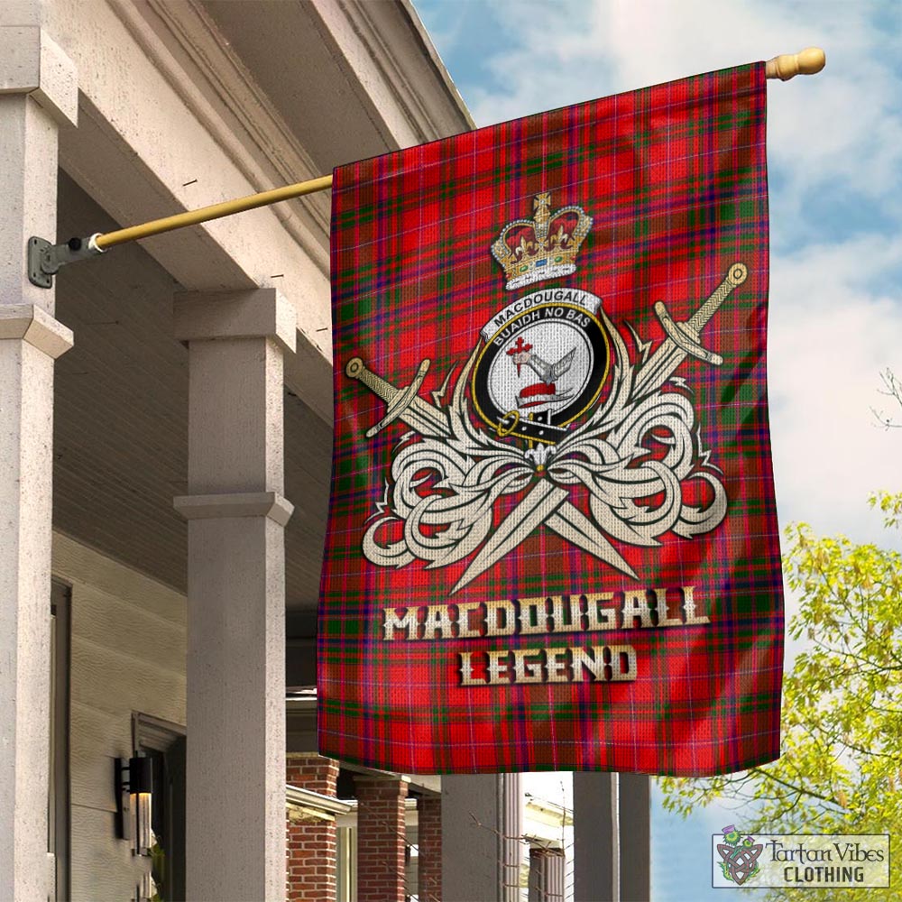 Tartan Vibes Clothing MacDougall Modern Tartan Flag with Clan Crest and the Golden Sword of Courageous Legacy