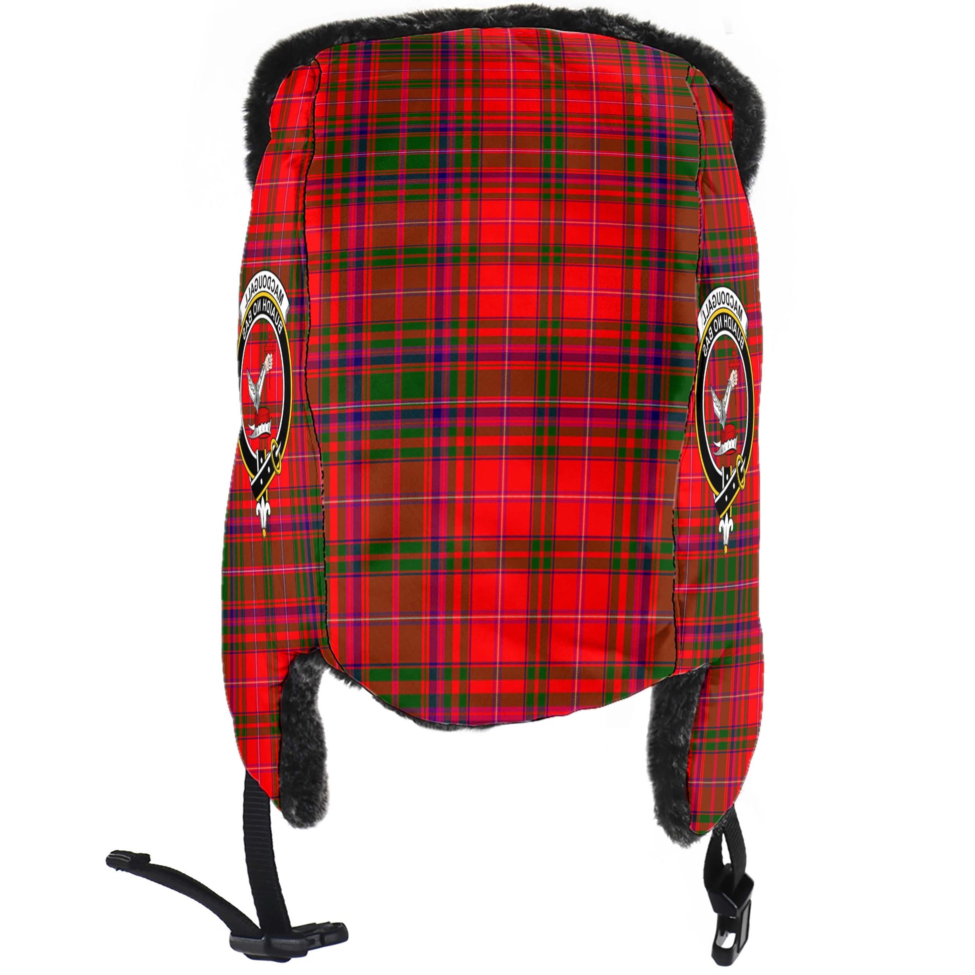 MacDougall Modern Tartan Winter Trapper Hat with Family Crest - Tartanvibesclothing