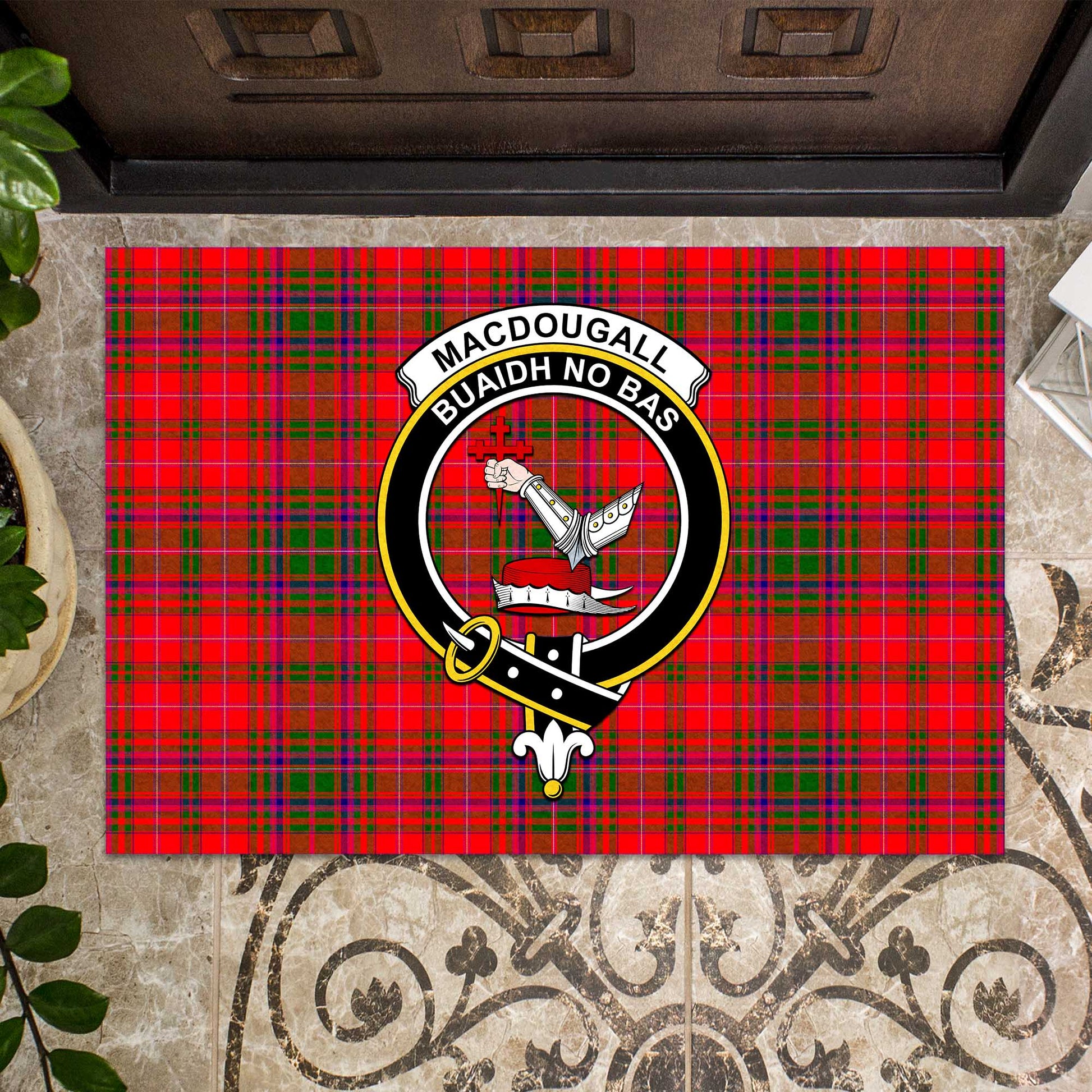 MacDougall Modern Tartan Door Mat with Family Crest - Tartanvibesclothing