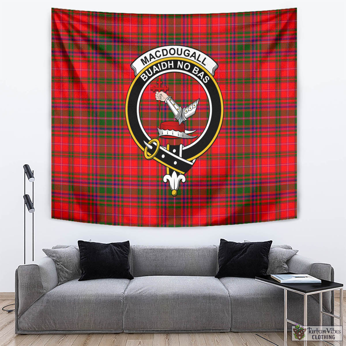 Tartan Vibes Clothing MacDougall Modern Tartan Tapestry Wall Hanging and Home Decor for Room with Family Crest