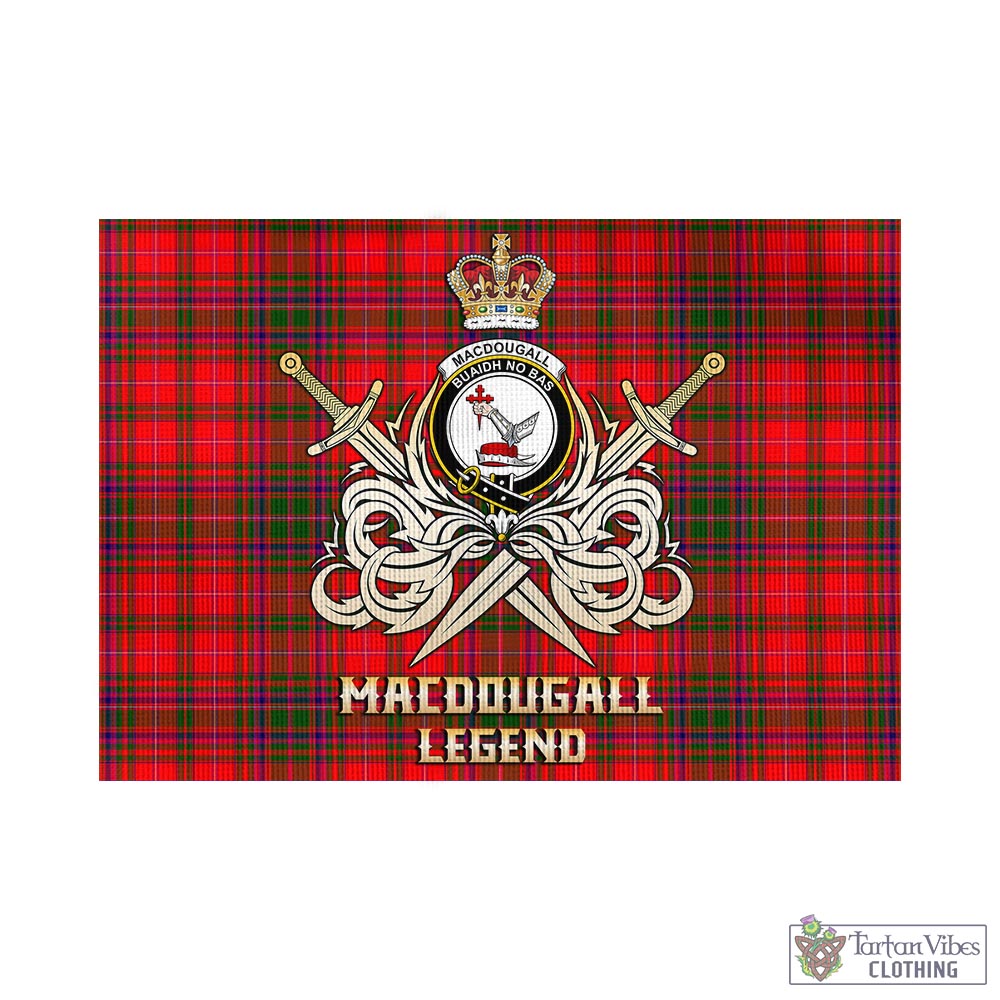 Tartan Vibes Clothing MacDougall Modern Tartan Flag with Clan Crest and the Golden Sword of Courageous Legacy