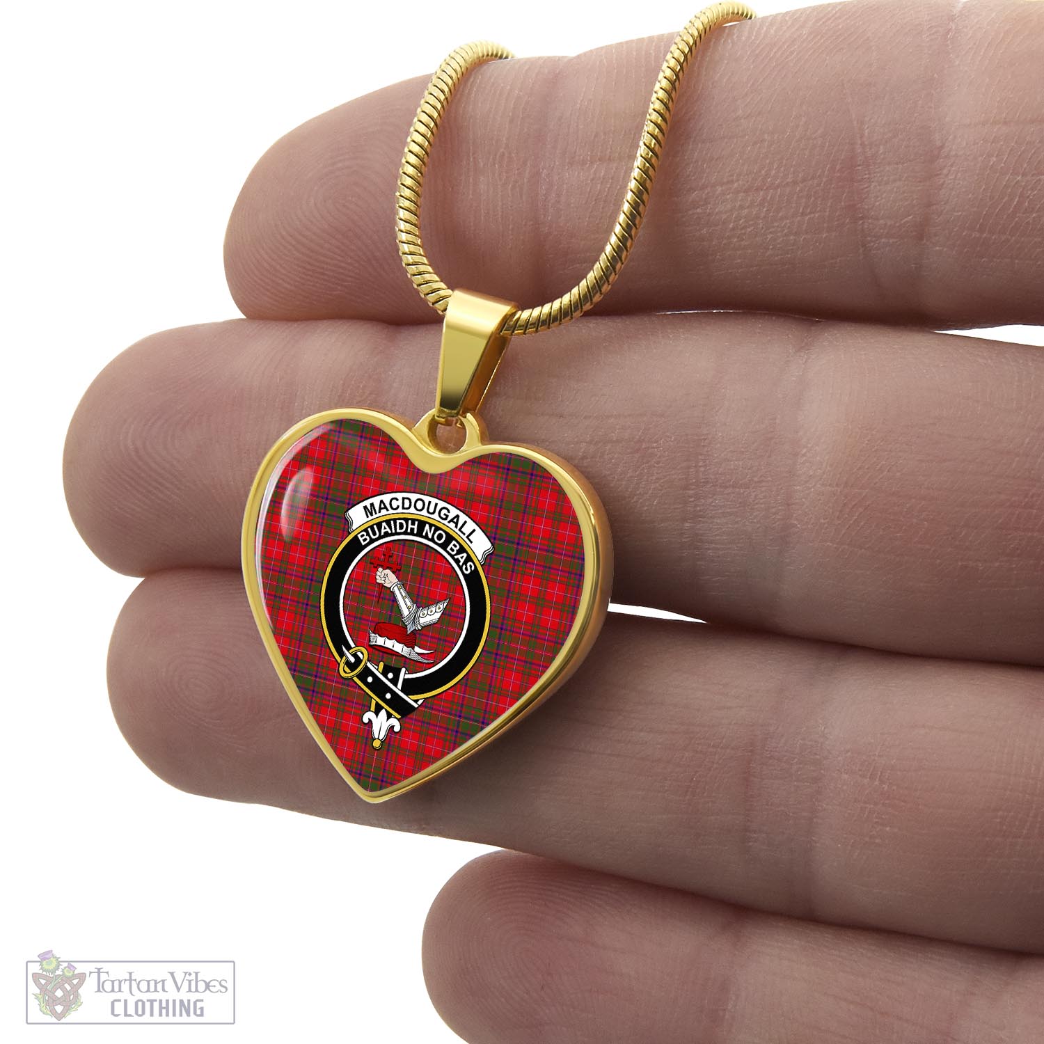 Tartan Vibes Clothing MacDougall Modern Tartan Heart Necklace with Family Crest