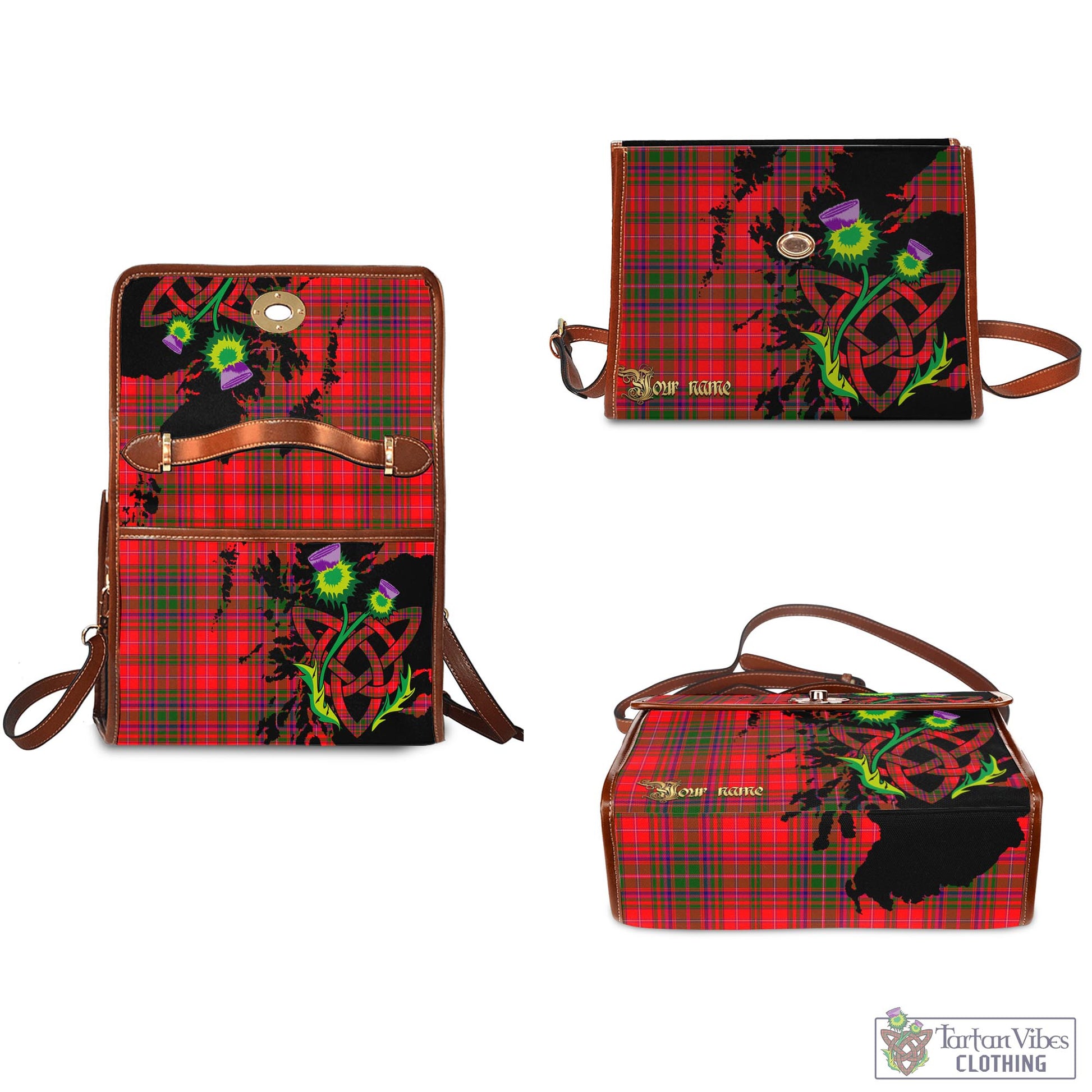 Tartan Vibes Clothing MacDougall Modern Tartan Waterproof Canvas Bag with Scotland Map and Thistle Celtic Accents